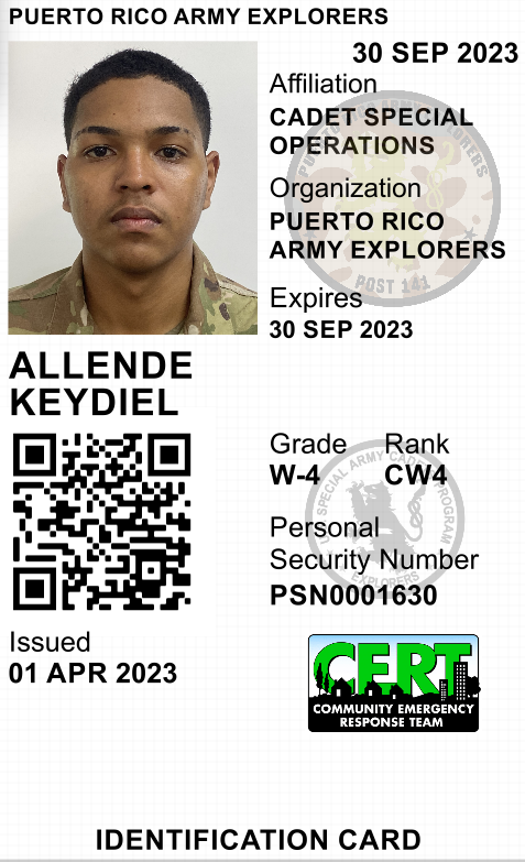 NUEVA ID CARD - Puerto Rico Army Explorers℠