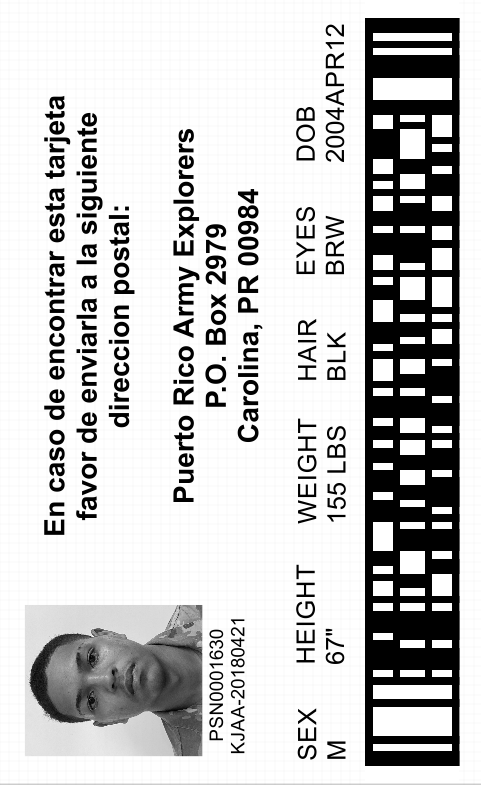 Puerto Rico Id Example NUEVA ID CARD - Puerto Rico Army Explorers℠